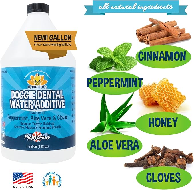 Bodhi Dog Peppermint Dental Water Additive for Dogs & Puppies - Freshens Breath, Reduces Tartar, Promotes Healthy Gums - Oral Care for Teeth & Breath - Supports Clean Mouth - Made in USA (128 Fl Oz)