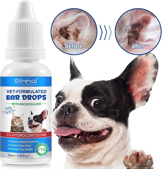 Bieyoc Pet Ear Drops for Dogs and Cats, Dog and Cat Ear Clean and Soothe Ear Irritations, Pet Ear Cleaner Helps to Remove Wax, Stains & Dirt, 2.02 Fl.Oz