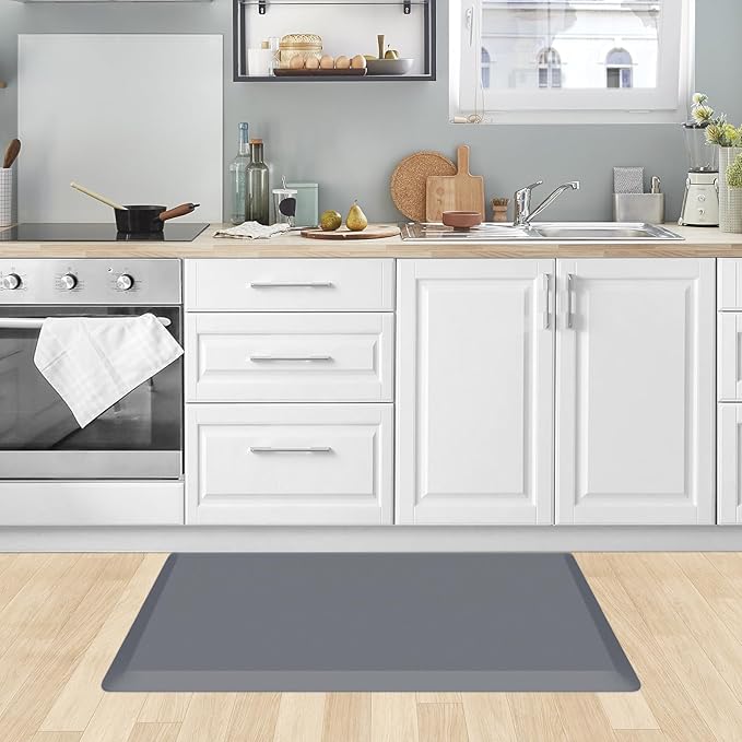 KitchenClouds Kitchen Mat Cushioned Anti Fatigue Rug 20"x32" Waterproof, Non Slip, Standing and Comfort Desk/Floor Mats for House Sink Office (Grey)