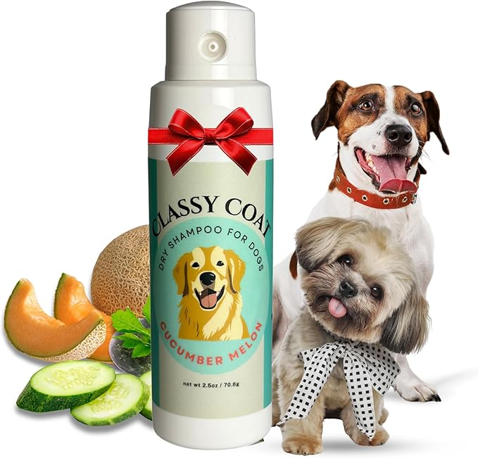 Dry Shampoo & Coat Deodorizer for Dogs (Cucumber Melon) | Waterless No-Rinse Squeeze Bottle Powder Formula | Calming Lavender Scent | Talc and Alcohol Free | Safe for Sensitive Skin | Made in USA