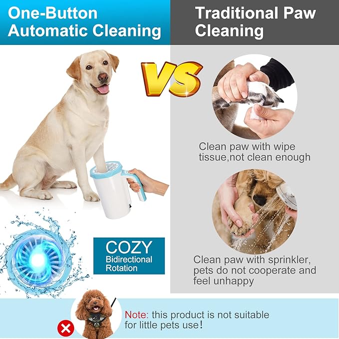 Rechargeable Automatic Dog Paw Cleaner, Dog Paw Washer Cup, 2 in 1 Portable Pet Paw Cleaner with Soft Silicone Brush, 7.4V High Power, Dog Foot Washer Suitable for Big Dog and Cat Grooming (Blue)