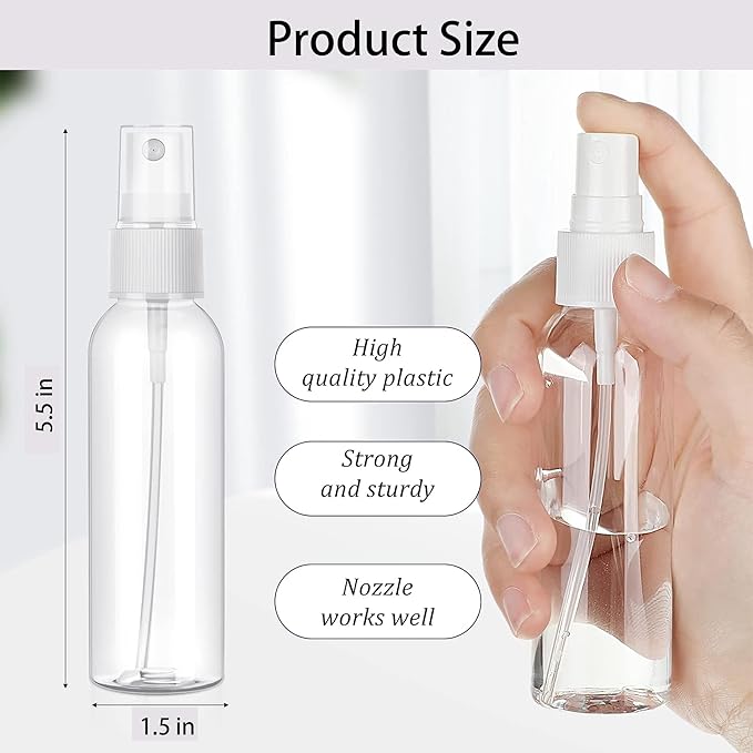 100 PCS 3.4 oz Plastic Spray Bottles with Fine Mist Nozzles for Travel Cosmetic Refillable Perfume and Essential Oil Use(White Clear)