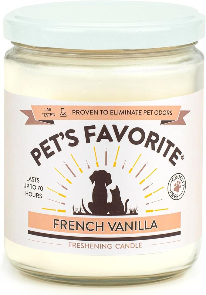 Pet's Favorite French Vanilla Candle for Pet Odor, Clean, Plant Based Air Freshener with a 70 Hour Burn Time Scented Pet Candle for Home