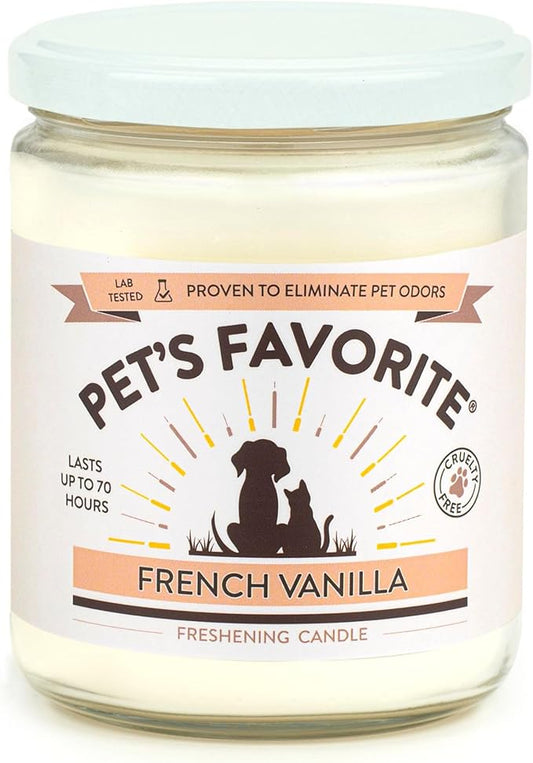 Pet's Favorite French Vanilla Candle for Pet Odor, Clean, Plant Based Air Freshener with a 70 Hour Burn Time Scented Pet Candle for Home