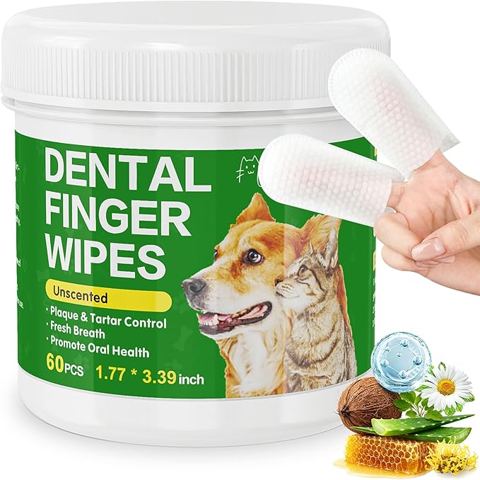 60 Pcs Dog Ear Cleaner Wipes, Ear Finger Wipes for Dogs & Cats, Dog Ear Wipes- Cleaning, Soothing, & Deodorizing Itchy Ears, Pet Health Supplies for Dog Small Animal Cat