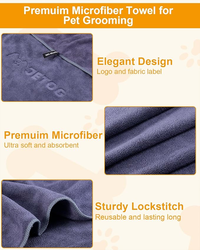 2-PCS Fast Drying Dog Towels - 56 x 28 Inch Ultra Soft & Absorbent Large Dog Towel with 30 x 14 Inch Daily Use Paw Towel - 100% Microfiber Pet Bath Grooming Towels for Dogs Cats, Gray