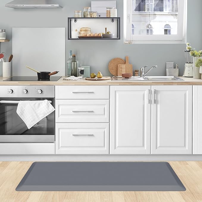 KitchenClouds Kitchen Mat Cushioned Anti Fatigue Kitchen Rug Non Slip Standing Mat Comfort Floor Mats for Sink Office (17.3"x39"- 0.8inch,Grey)