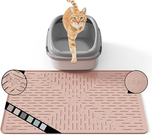 OHMO Cat Litter Mat Large Trapping Mat Premium Silicone Rubber 23.5x16 Coral, Waterproof and BPA Free Kitty Litter Box Mat, Easy to Clean and Keeps The Floor Tidy