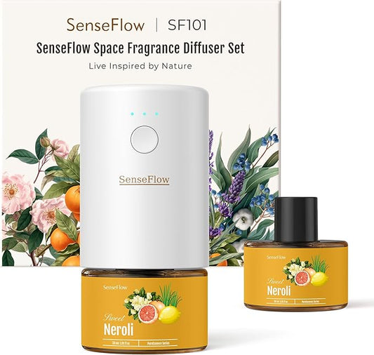 SF101 Waterless Ultrasonic Essential Oil Diffuser–100% Plant-Based,120-Day Natural Air Freshener & Aromatherapy Diffuser for Home,Hotel,Studio–Covers up to 100㎡-Neroli