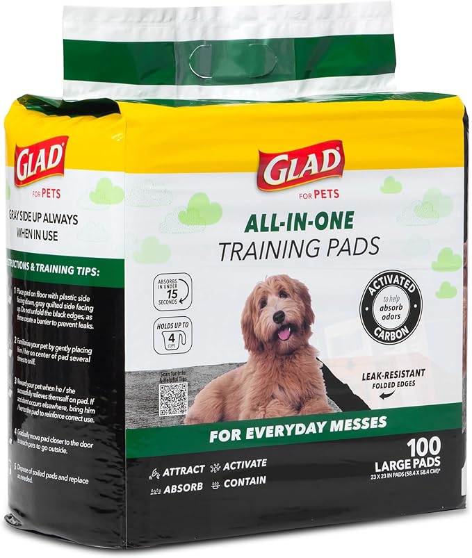 Glad for Pets Black Charcoal Puppy Pads | Puppy Potty Training Pads That Absorb & NEUTRALIZE Urine Instantly | New & Improved Quality, 100 Count(2-Pack)