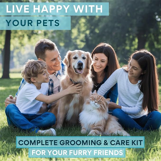 8PCs Dog Grooming Kit - Dog Shampoo Brush | Washing Gloves | Adjustable dog Bath Brush | DOG Paw Cleaner | 2x 360 ToothBrush | Scrubber with Handle for Bath & Massage - A Complete Pet Grooming Kit