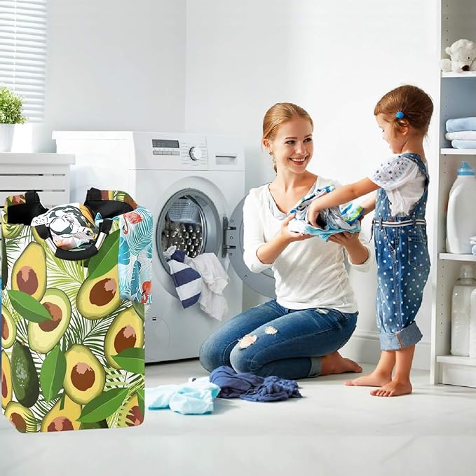visesunny Collapsible Laundry Basket Tropical Avocado Palm Leaf Large Laundry Hamper Waterproof Foldable Fabric Dirty Clothes Toy Organizer For Bathroom Kids Room Dorm