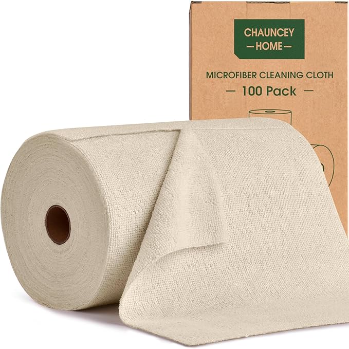 Roll of Microfiber Cleaning Cloth –100 Pack, Tear Away Microfiber Towels, Reusable, Washable, Scratch-Free, Cleaning Supplies, Kitchen Towels for Car, Home, Kitchen, Dishes(Desert Gold)