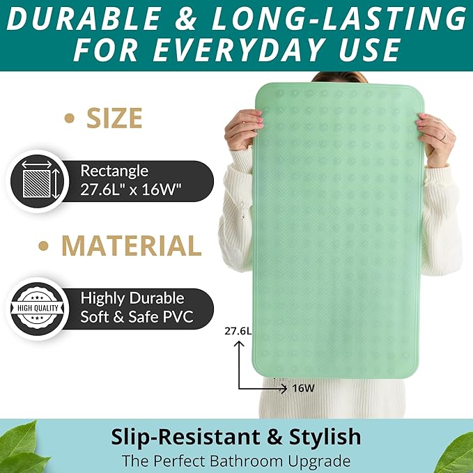 ENKOSI Non Slip Shower Mat – Bath Mat for Tub and Shower Floors – Anti Slip Bathtub Mat with Strong Suction Cup Grip – Soft, Green Bathroom Mat for Inside Bath and Shower Floors (28x16 Aqua Green)