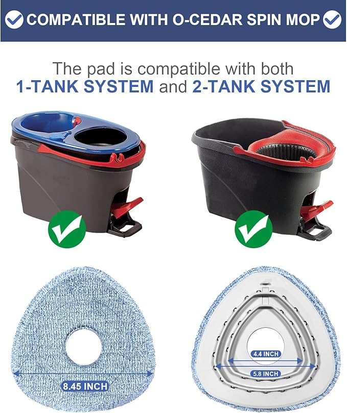 Mop Pads for O-Cedar, New Upgrade 4 Pack Mop Refill Pads, Perfect Addition for Ocedar System Owners, Machine Washable, Reusable, Easy to Replace