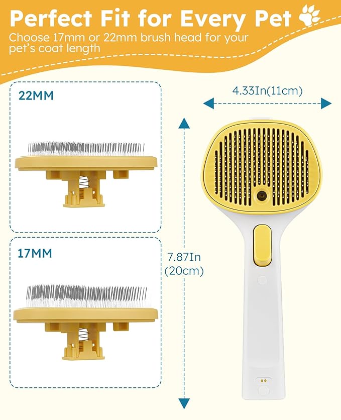 3-in-1 Anti-static Cat Steam Brush & Deshedding Tool - Cat Brush and Cat Hair Brush for Long/Short Hair,Dog Brush,Pet Brush, Reduces 95% Shedding, Easy Clean Grooming Supplies for Cat & Dog Owners