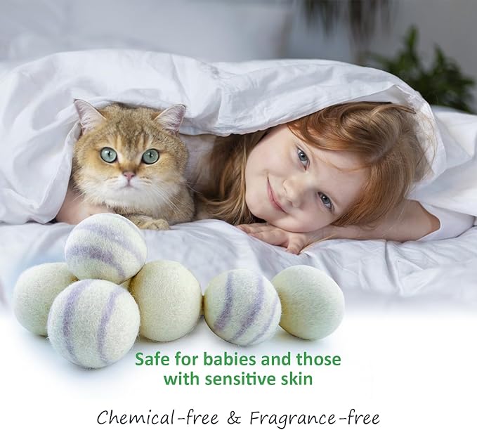 Wool Dryer Balls Laundry Reusable, 100% Natural New Zealand Wool Balls for Dryer, 6 in 1 Pack (Grey Stripe)