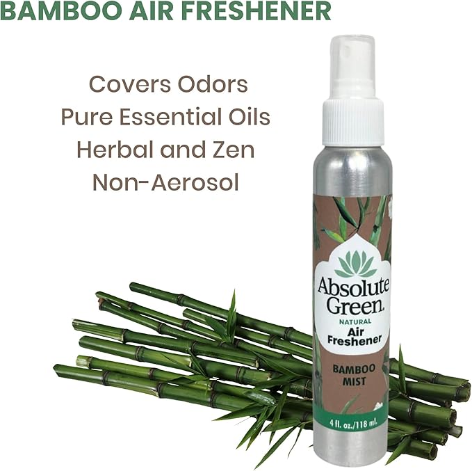 Absolute Green Air Freshener Room Spray, Non-Toxic, Cover Odors, Safe around Kids + Pets, Natural Bamboo Mist Scent 4oz (2 Pack)