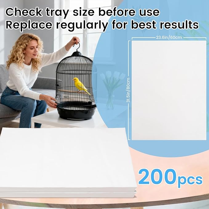 31.5x23.62in Bird Cage Tray Liners,200 Pcs Disposable Sheets for Birds, Ideal for Packing, Pet Cages, Shipping, and Moving