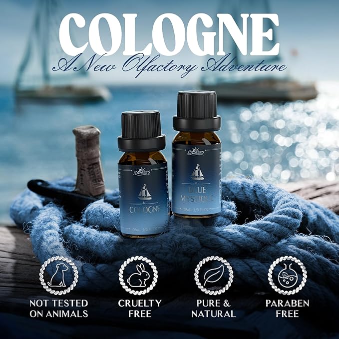 SALUBRITO Cologne Fragrance Oils, Premium Essential Oil Set for Diffuser, Soap, Candle Making Scents, Amber Oud, Midnight Musk, Blue Mystique, Sweet Tobacco, Nocturne, Cologne