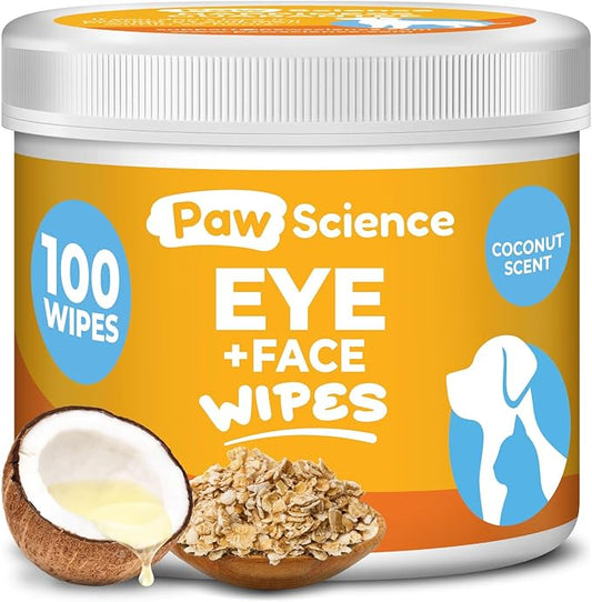 Dog Eye Wipes - Hypoallergenic Eye & Face Wipes for Dogs, Cats, & Puppy - Pet Tear Stain Remover & Cleaner - Gently Cleans & Removes Discharge, Crust, & Gunk (Coconut)