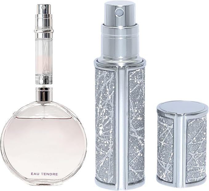 AE00SI Sparkling Travel Perfume Bottle, 5ml Mini Perfume Atomizer Sprayer, Glitter Diamond Pump Fill Perfume Bottle for Traveling, Vacation & Bussiness (sparkling silver)
