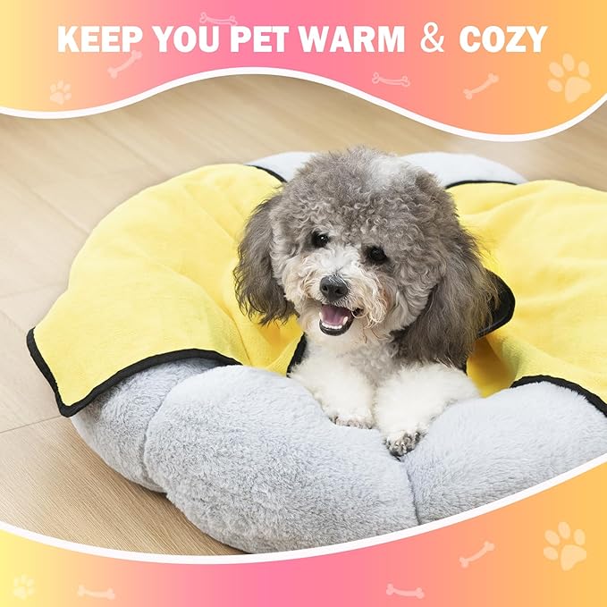 MICOOYO 3PCS Dog Towels for Drying, Super Absorbent Pet Grooming Towels, Quick Drying Dog Bath Towel for Puppy Cats (Yellow, Pinkcolor, Orange, M)
