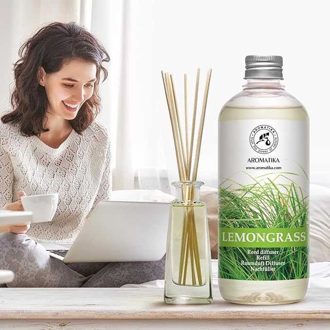 Lemongrass Reed Diffuser Refill, Natural Essential Lemongrass Oil 17 Fl Oz - Fresh & Long Lasting Fragrance - Reed Diffuser Oil Refill for Aromatherapy - Home - Office - Restaurant