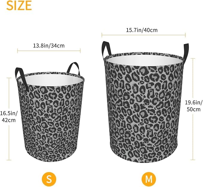 Leopard Cheetah Print Laundry Hamper Bag With Waterproof Liner - Round Laundry Basket Foldable Clothes Storage Organizer For Bathroom Bedroom Nursery Dorm, S-16.5"X 13.8"