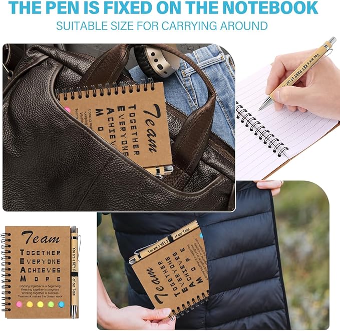 30 Sets Employee Appreciation Gifts Bulk Team Together Thank You Gifts Inspirational Spiral Notebook with Sticky Note Motivational Bamboo Pens for Team Nurse Teacher Employees Coworker