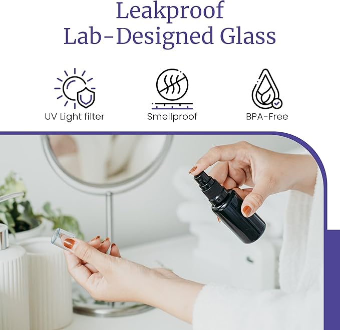 Infinity Jars 30 Ml (1 fl oz) Black Ultraviolet Glass Fine Mist Spray Bottle Cleaning Products Refillable Containers Homemade Perfume Blends Room, Sprays Bath Beauty Hair, Screw Top Bottles 10-Pack