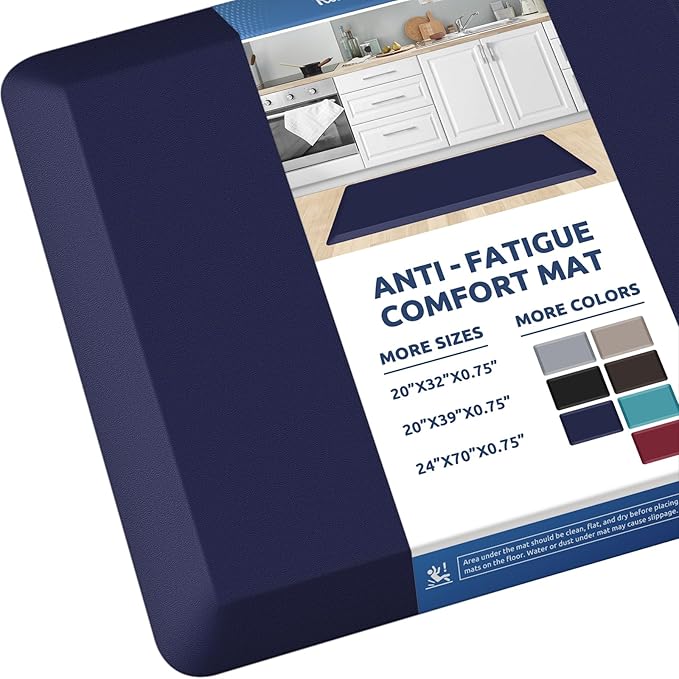 KitchenClouds Kitchen Mat Cushioned Anti Fatigue Rug 24"x70" Waterproof, Non Slip, Standing and Comfort Desk/Floor Mats for House Sink Office (Blue)