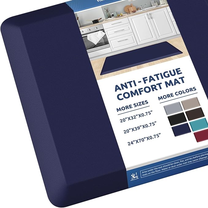 KitchenClouds Kitchen Mat Cushioned Anti Fatigue Rug 20"x39" Waterproof, Non Slip, Standing and Comfort Desk/Floor Mats for House Sink Office (Blue)