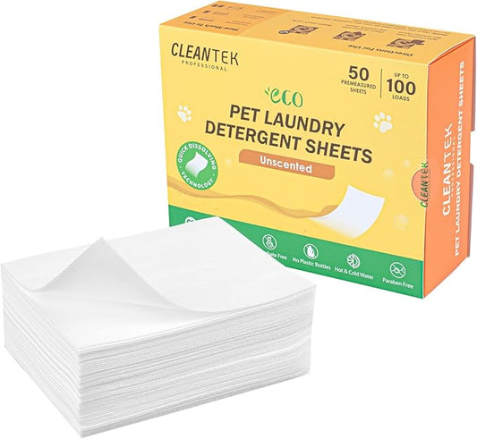 Restaurantware-Clean Tek Professional Detergent Laundry Sheets 50 Pet Cloth Laundry Soap Sheets-Up to 100 Loads, Hypoallergenic, Garment Cleaning Detergent Strips, Suits All Fabrics and Temperatures