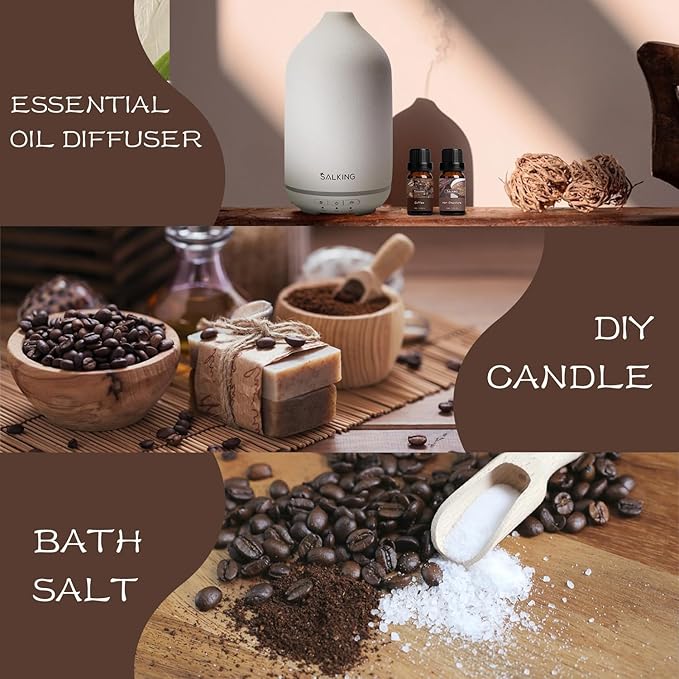 SALKING Coffee Shop Fragrance Oils Set, Premium Essential Oils Set for Diffuser, Scented Oil for Soap & Candle Making - Blueberry Pancakes, Coffee, Café Latte, Hot Chocolate, French Vanilla, Black Tea