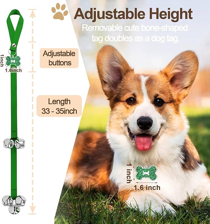 2 Pack Dog Door Bells, Dog Doorbell to go Outside Puppy Train Bell for Dogs to Ring to go Potty, Puppy Toilet Training Bell Jingle Bells for Door Knob (Green)