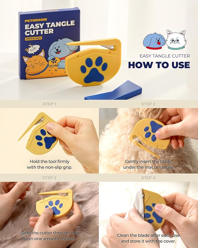 PETHROOM] Matt Splitter for Dogs & Cats | Professional Dematting Tool with Steel Blade | Easily Removes Knots, Mats & Tangles | Safe & Gentle Pet Grooming Comb for Long & Medium Coats