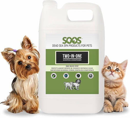 Soos Pets Two-in-One Shampoo Plus Conditioner for Dogs & Cats | 2-in-1 Natural Dead Sea Minerals | Cleansing & Moisturizing Formula | Gentle on Skin, Promotes Soft Shiny Coat - 4L