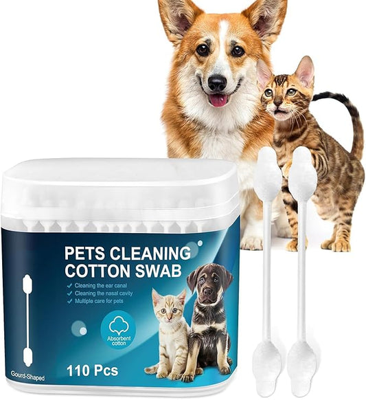 110-Pet Ear Cleaning Swabs for Dogs & Cats – Gentle Cotton Tips, Safe Dual-Ended Design, Effective Grooming & Care for Pets