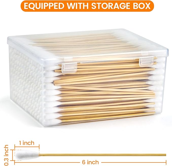 300 PCS Large Cotton Swabs in Storage Box - 6 inch Big Dog Ear Cleaning Swabs with Bamboo Handle - Extra Large Soft and Thick Cotton Buds Specially Designed for Pet Care