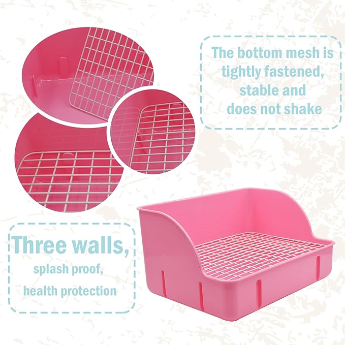 12Pcs Rabbit Litter Box for Cage, Bunny Potty Trainer Corner Guinea Pig Plastic Square Grate Toilet Pet Bedding Litter Box for Small Animal Ferret Hamster Hedgehog (Pink)