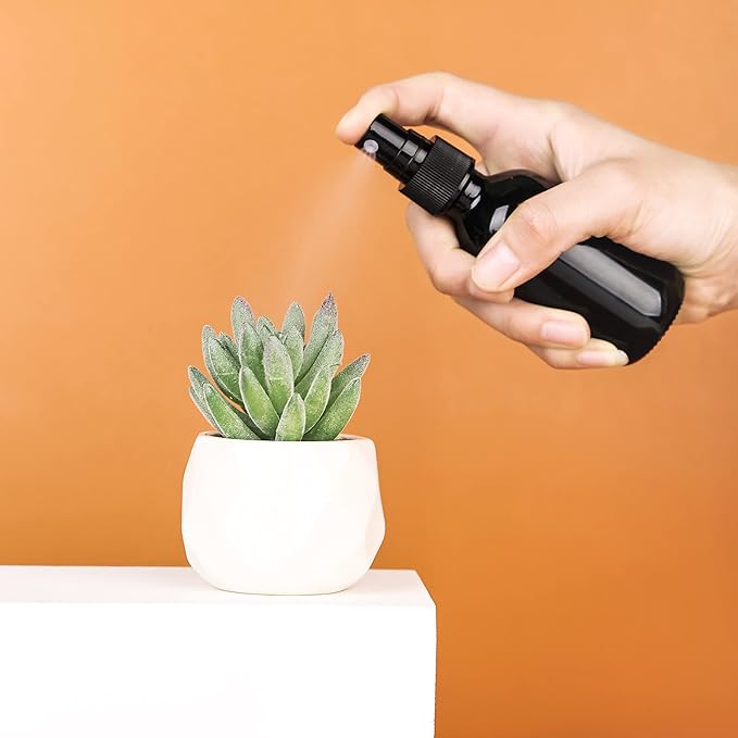 2oz Glass Spray Bottle, Fine Mist Boston Glass Bottles with Black Fine Mist Sprayer Small Clear Bottles for Essential Oils, Bath, Beauty, Hair & Cleaning, UV Black, Pack of 24