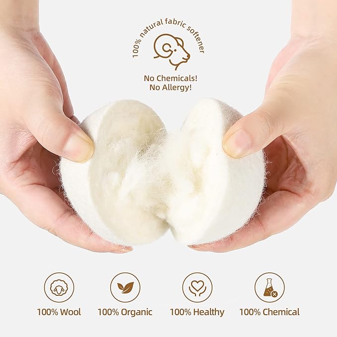 Wool Dryer Balls XL 6-Pack, Dryer Balls Laundry Reusable Reduce Clothing Wrinkles, Drying Clothes Faster