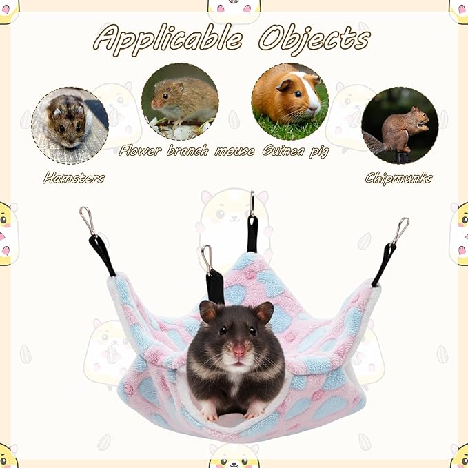 2Set of Ferret Hammock, Rat Hammock, Small Heart-Shaped Cage Accessories for Rats, Guinea Pigs, Chinchillas, Green and Pink