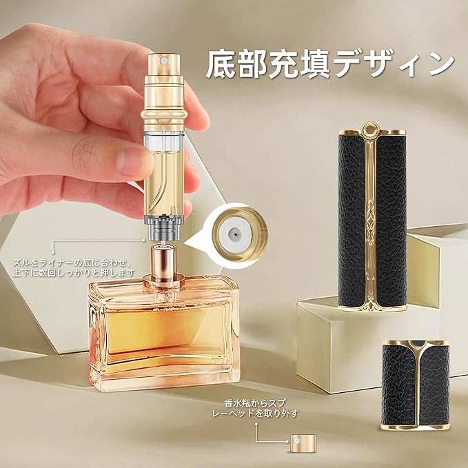 GF00WHS Leather Perfume Bottle 5ml – Bottom-Fill Refillable Dispenser, Leak-Proof & Portable for Men & Women, Ideal for Travel, Gifting & Daily Use (GF00WHS)