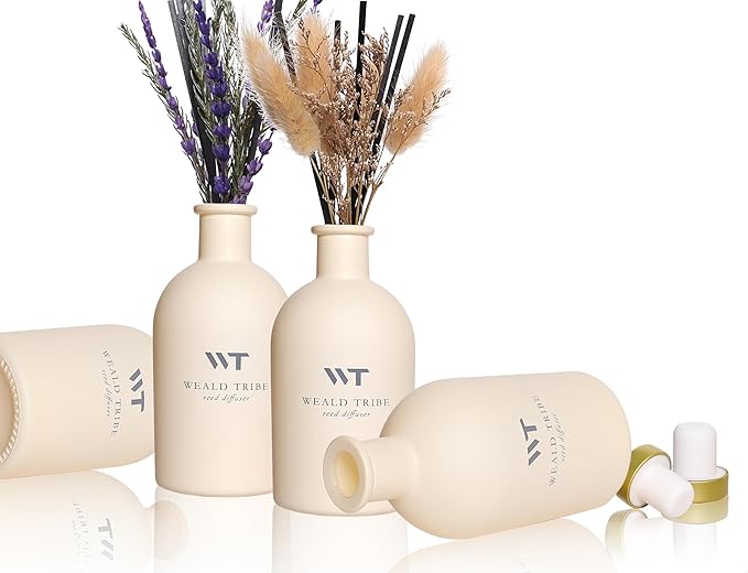 WEALD TRIBE Flower Reed Diffuser Set(Fir Scent) Bathroom Accessories Boho Shelf Decor & Air Fresheners, Home Fragrance Defusers with 5.1 fl oz Essential Oils, House Bedroom Office Decor & Gifts