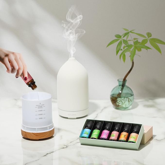 Essential Oils Set-Top 6 Organic Blends for Diffusers,Candle Making,Aromatherapy,Humidifiers,Gifts - Peppermint,TeaTree,Lavender,Eucalyptus,Lemongrass,Orange(6X0.33 fl oz)