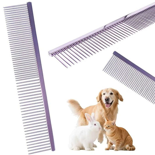 7.5 Inch Professional Solid Brass Stainless Steel Pet Dog Cat Grooming Comb,Wide & Dense Teeth for Removing Tangles, Knots,Undercoat,Excess Hair, Rounded Corners Design for Safe,Metal Dematting Tool