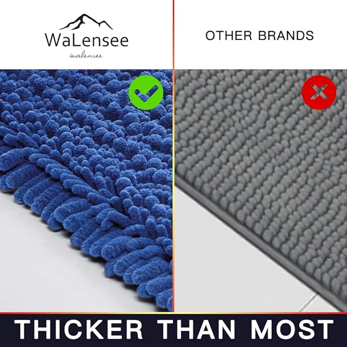 Walensee Bathroom Contour Rug Non Slip Toilet U Shaped Bath Mat (20x24, Dark Blue) Water Absorbent Super Soft Shaggy Chenille Machine Washable Dry Extra Thick Perfect Absorbant Best Plush Carpet