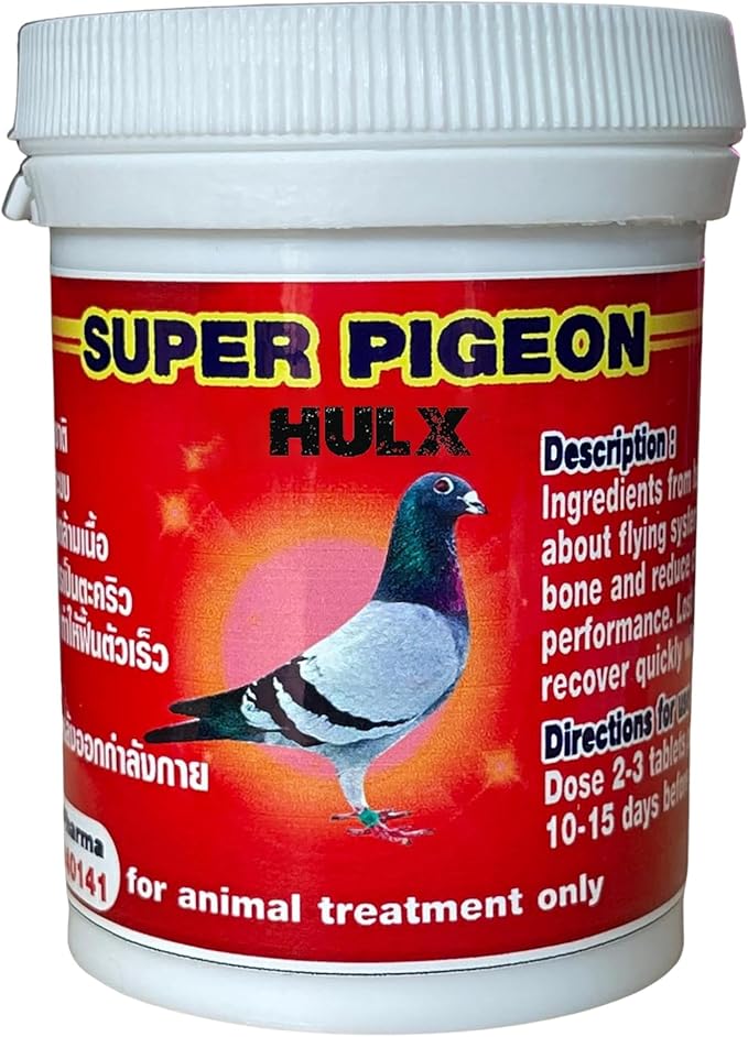 HULX Super Pigeon 100 Tablets, Bird Booster & Rooster Booster Speed Vitamins Health Chicken Supplement Increasing Energy Flying, Muscle Bone, Reduce Cramp Feed All Poultry Hen Food